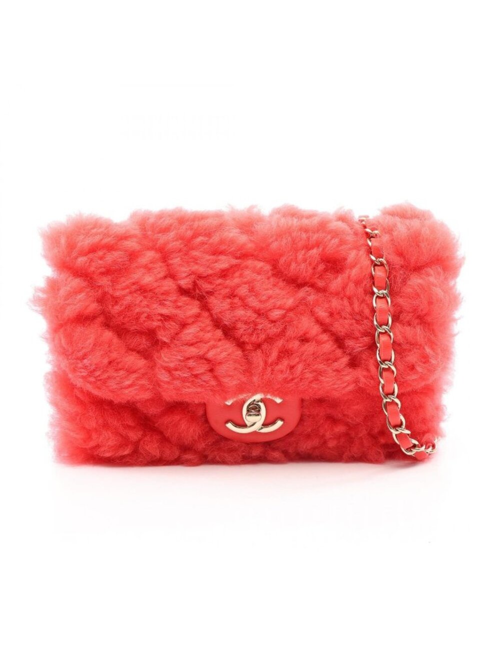 Chanel Shoulder Bag Quilted Red Leather Small Flap Chain